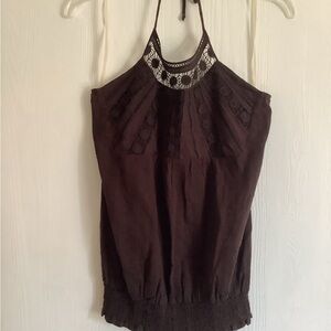 Vanity Brown Crochet Halter Camisole